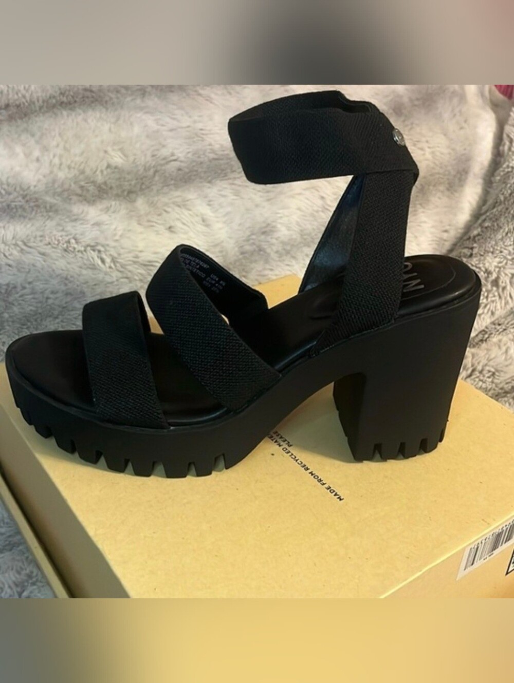 Madden NYC Y2K Inspired Blk 4" Lugged Heel Webbed Pl atform Sandals Sz 10 BNIB - Picture 16 of 17
